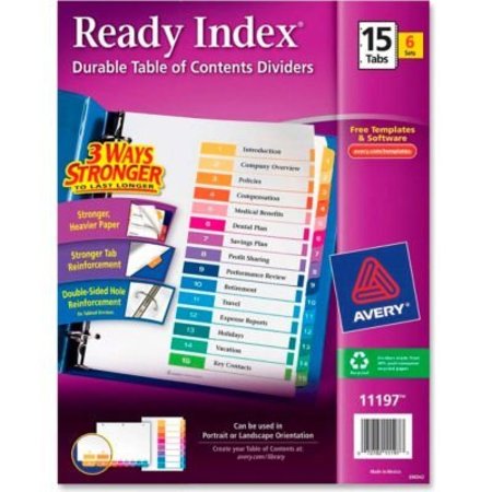 AVERY DENNISON Avery Ready Index T.O.C. Reference Divider, 1 to 15, 8.5"x11", 15 Tabs, 6 Sets, White/Multi 11197